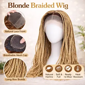 Long Blonde Box Braids Wig Lace Front Braided Wig Heat Resistant Synthetic Hair for Women