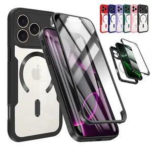 for iPhone 17 Pro Max 16 15 14 13 12 11 Case, Compatible with MagSafe, 3-in-1 with Built-in Screen Wireless Charging Protector Phone Case, Shockproof Full Body Phone case