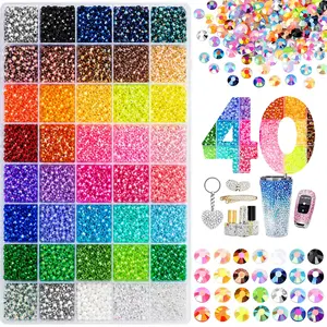 40 Color with 40000Pcs Jelly Rhinestones synthetic beads With Kit for Bedazzling 3mm Multicolor synthetic beads Resin Flatback beads for Art Bedazzler Kit,Nail Art,,Caps,Phone Cases,Tumblers,Book Covers & DIY Crafts Nails Glam Pack Glitter party gift