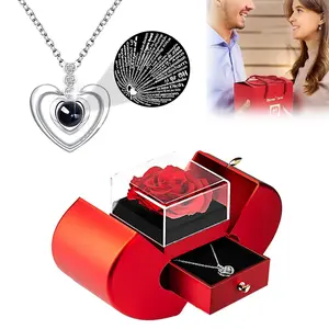 Preserved Real Rose Gift with Red Diamont Necklace,Cute Gifts for Girlfriends,Women,Mother,Wife,Gifts Idea on Mother`s Day,Valentine`s Day,Christmas,Birthday
