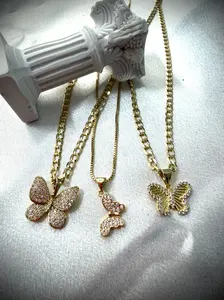 Elegant 14k Gold Laminated Butterfly Pendant Necklace 18 Inches Long for Special Events & Casual Outings Hermosas Cadenas con Dijes de Mariposa