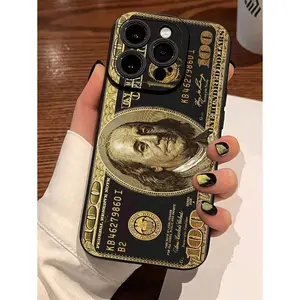 Fashionable Money Golden Design Pattern Silicone Mobile Phone Case Compatible With IPhone 11/12/13/14/15/15pro/15 Plus/15 Promax/7plus/8plus/X/Xs Max/Xr/11pro/12pro/13pro/14pro/12mini/13mini/11promax/12promax/13promax/14promax/14plus/6/6s/6plus/7/8/Se