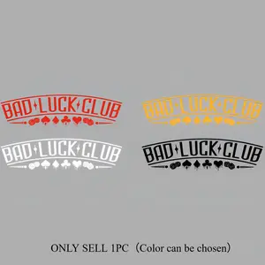 1PC Trendy “BAD LUCK CLUB” Car Sticker, Car Decal | For Car Rear Windows, Bodies, Poker Element Slogan Decor, Turn Your Ride into Niche Cool Vibe, Bring Unique Trendy Presence to Trips