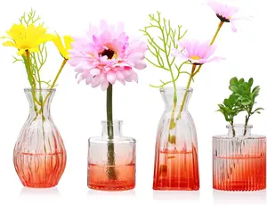Bud Vases Set of 4,Small Orange Flower Vases for Wedding Centerpiece Table Decorations,Clear Vintage Embossed Mini Vases,Flower Arrangements in Vases for or Home