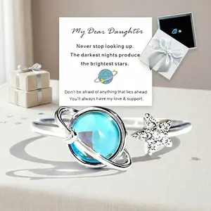 Moon and Star Spinner Fidget Ring for Anxiety - Adjustable Rotatable Stress Relief Jewelry Gift for Women, Teen Girls, Daughter with Message Card And Gift Boxes