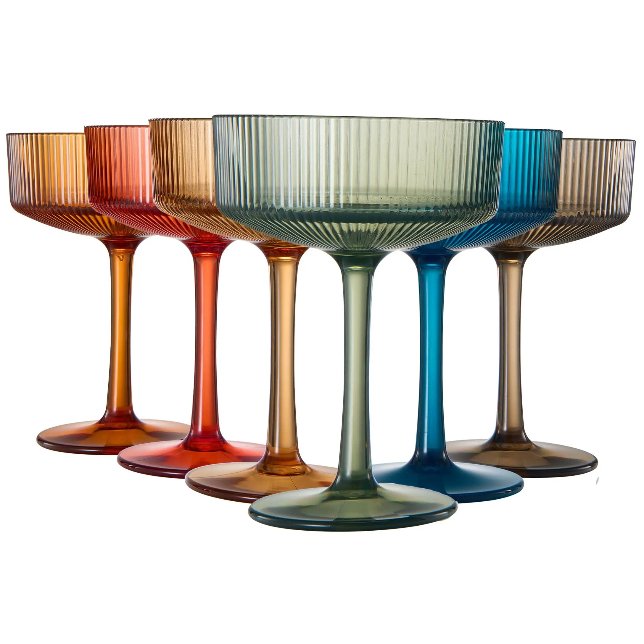Acrylic Ribbed Champagne Coupe, Cocktail Glassware, Set of 6