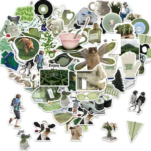 Cute Aesthetic Stickers for Water Bottles 53PCS Jaurney Green Waterproof Vinyl Decals for Girls Teens Scrapbook Laptop Skateboard Phone Party Supplies Gift