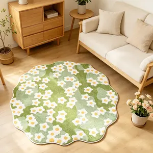 Fresh Spring Small Flower Rug, Unique Shape Carpet, Wavy Edge Floral Mat, Soft Comfortable, Hand Wash Only, Home Decor for Living Room, Bedroom, Bathroom, Kitchen, Hallway