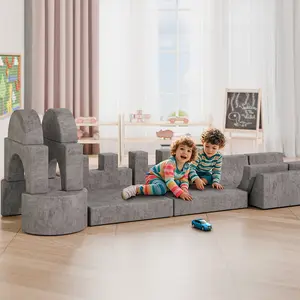Topwin 16-Piece Semi-Circular Handrail Sofa, Gray – Modular Play Couch for Playroom & Bedroom, Instant Expansion, Glow-in-the-Dark Design
