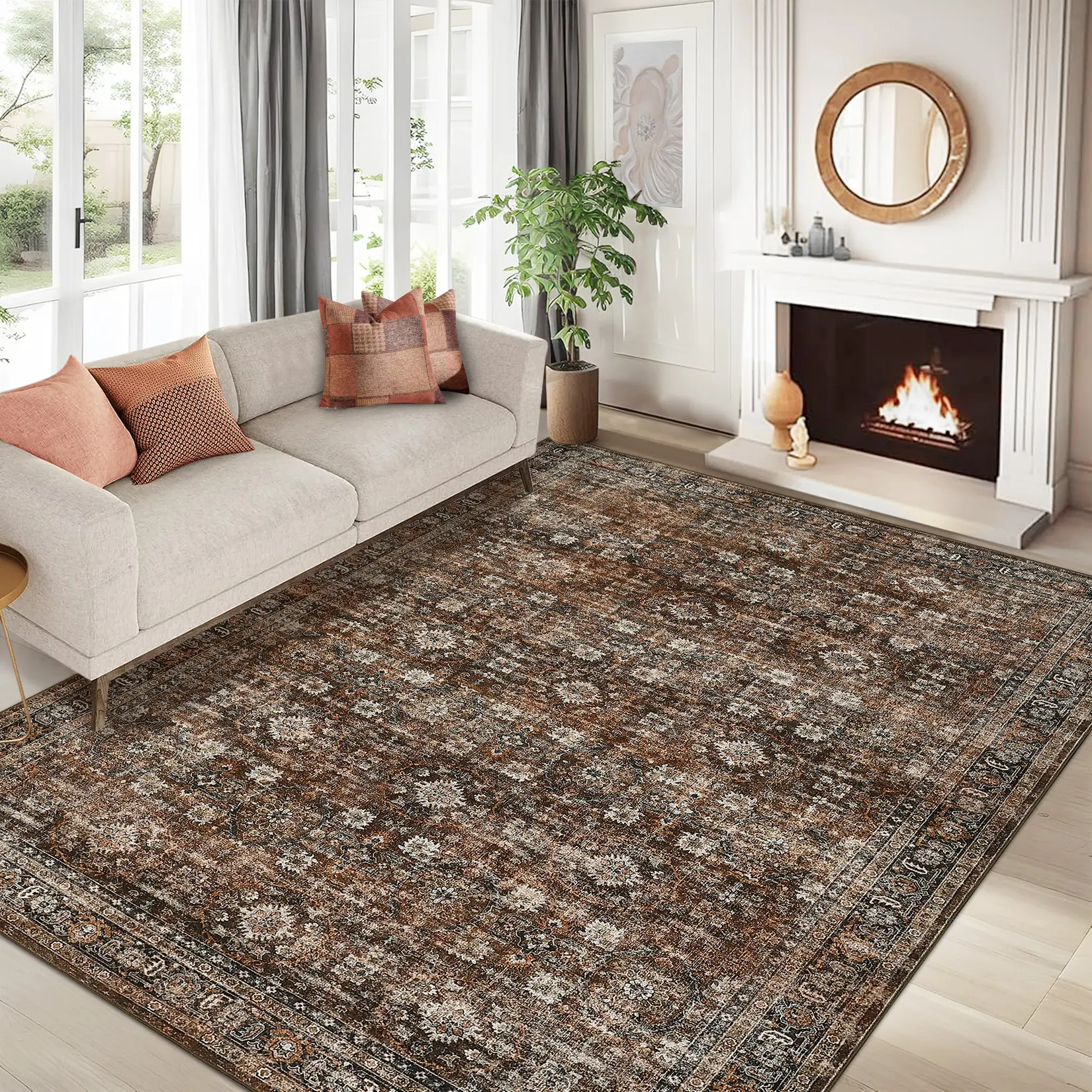 Garvee Vintage Distressed Area Rug - Machine Washable, Mark Resistant - Ultra-Thin Low Pile, Non-Slip Non-Shedding - for Living Room/Bedroom/Nursery - Red, 10x13 ft (305x396 cm)