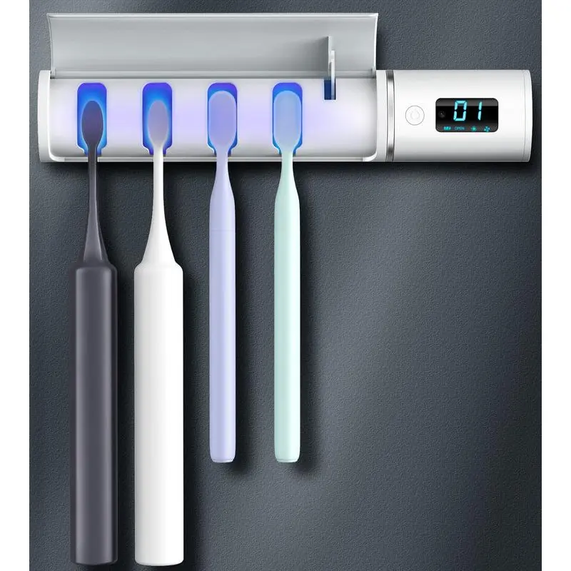 Toothbrush Cleaner, Toothbrush Sanitizer, UV-C Rechargeable Wall Mounted Toothbrush Holder Cleaner with Fan Drying & LED Display, Intelligent Sensing Toothbrush Cleaner for Bathroom, 4 Toothbrush Slots & Timer FunctionVelvet Bloom15