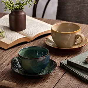 2/4 sets of ceramic coffee cup, Saucer Set and dish sets, available in two colors: green and khaki, suitable for afternoon tea, coffee shops, gifting to friends, family, etc. Microwave safe, dishwasher compatible