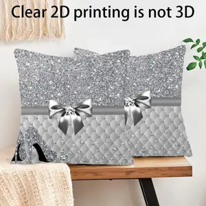 2 Piece Shiny Bow Pattern Pillowcases, Single-Sided Print, Polyester Luxury, Zipper Closure, Farmhouse Decor, Bedroom Decor, 45x45 Cm，Clear 2d printing is not 3d