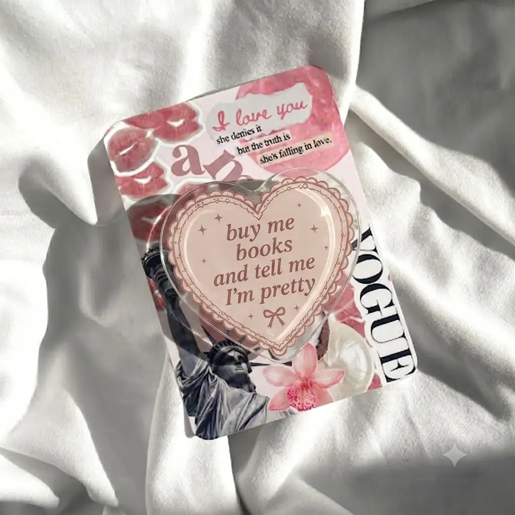 Coquette Book Lover Phone Grip, Buy Me Books and Tell Me I’m Pretty Pink Acrylic Phone Holder, Romantic Reader Accessory, Cute Bookish Gift for Her