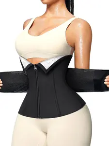 Women's Shapewear Sauna Belt, Front Zipper Closure, Steel Bone Support, High Elastic Rubber, Suitable for Home Gym Sports