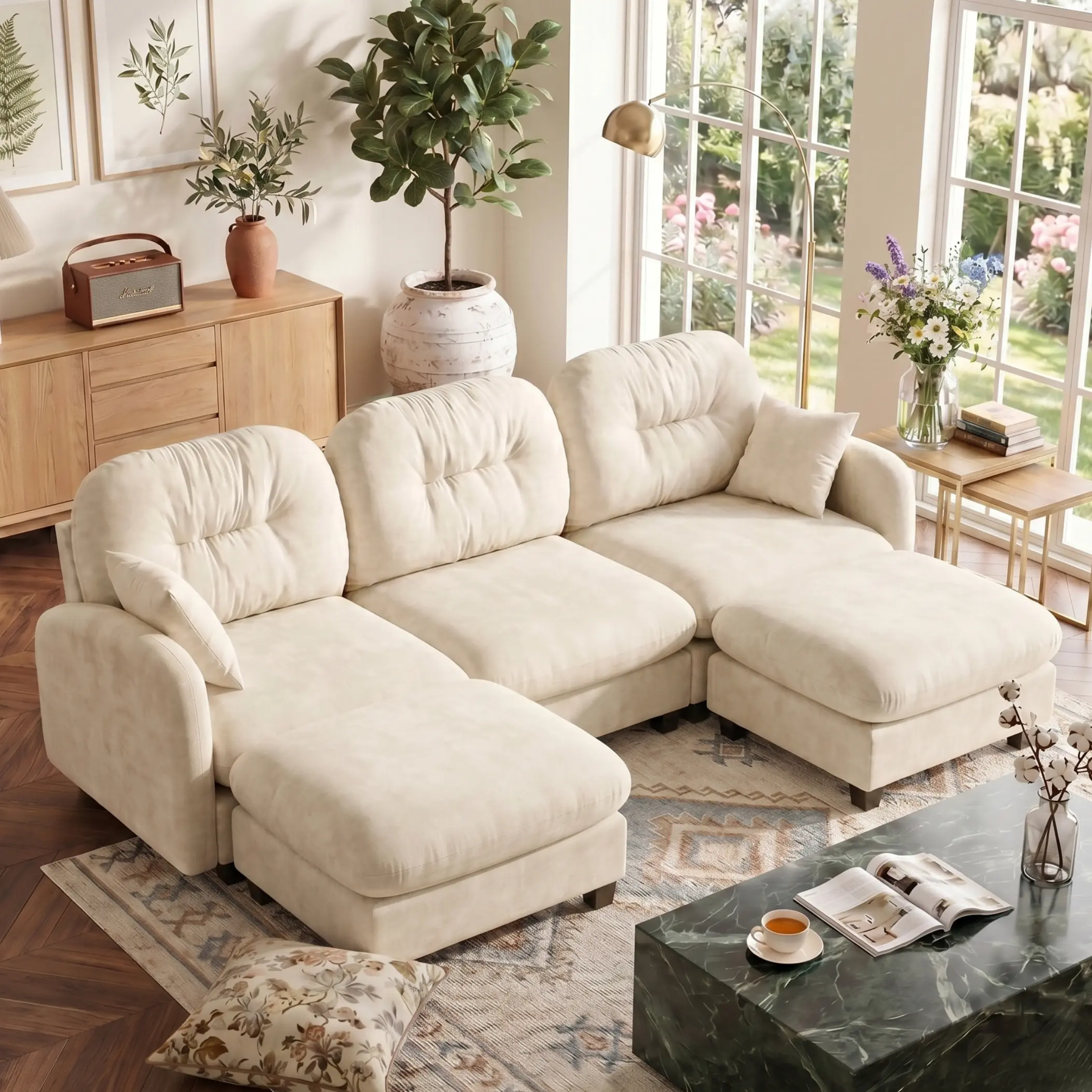 Eyisean 107" Chenille Fluffy Modular Sectional Sofa - 3-Seater Modern Living Room Lounge Furniture, Cloud Couch with Tufted Cushion Backrest, High-Density Foam, Sleeper Deep Seat, Upholstered with Throw Pillows, Easy Install, Chenille Fluffy Sofa, Modern,
