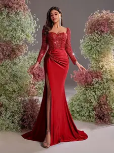Sequined Beaded Long Sleeve Bodycon Dress, Evening Gown for Banquets, Parties, Dinner, Ballroom Dance, Cocktail Party