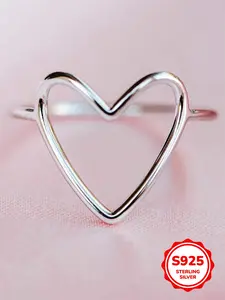 S925 Sterling Silver Heart Shaped Ring, Fashion Accessories for Women & Girls, Trendy All-match & Exquisite Jewelry for Birthday Gift, Fashion Heart Rings