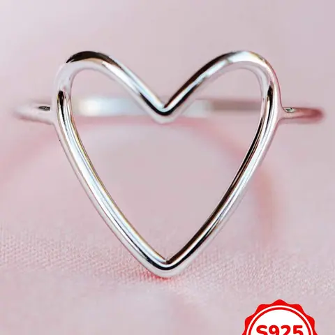 S925 Sterling Silver Heart Shaped Ring, Fashion Accessories for Women & Girls, Trendy All-match & Exquisite Jewelry for Birthday Gift, Fashion Heart Rings, Beautiful Rings
