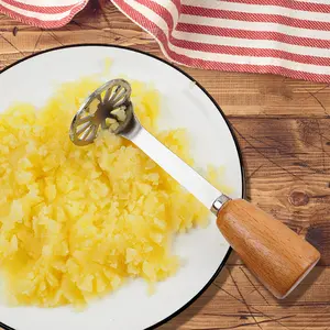 2 Counts Premium Mini Potato Masher Set Heavy Duty Stainless Steel with Ergonomic Wooden Non Slip Handle for Kitchen