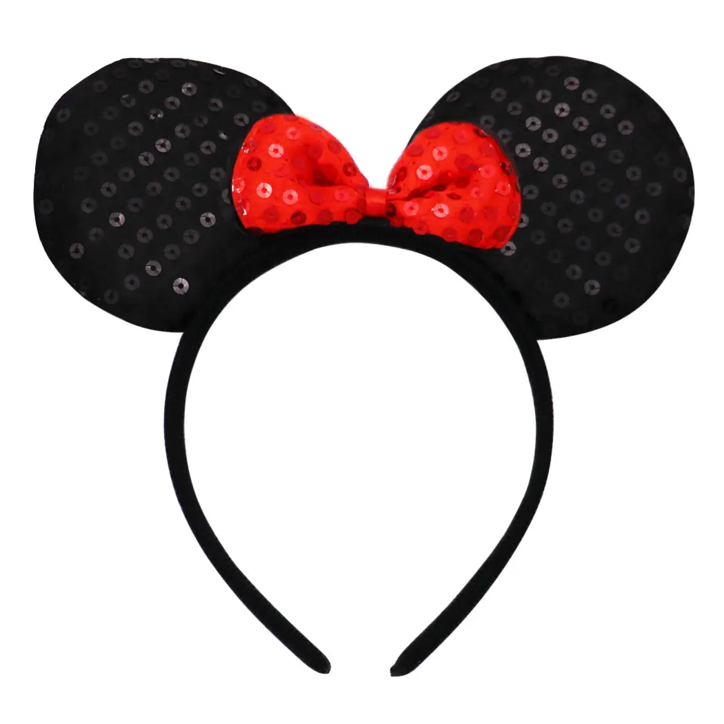 Fashion Mouse Ears Headband - 0.50 Inch Wide Plastic Hair Accessory with Sequins, Mouse Ear Decoration for Theme Park Use, Flexible Plastic, All, Unisex, Party, 4.25 Inches Width, Sequined