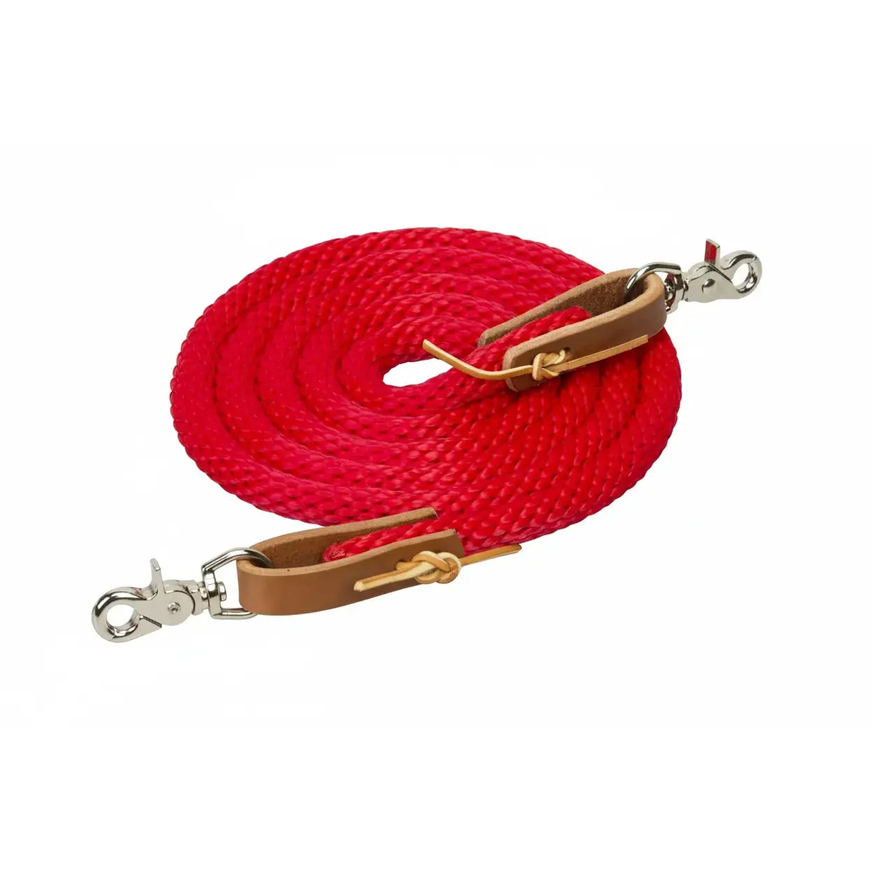 Weaver Leather Soft Poly Roper Reins with Scissor Snaps and Russet Harness Leather Water Loops - 3/8" x 8'