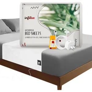 Grounding Mat for Bed, 88% Combed Cotton +12% Pure Silver Fiber, Grounding Sheets for All Mattress Sizes, with Plug, Tester, Grounding Wire (White, 110.2 * 23.6 inch), Sheet.