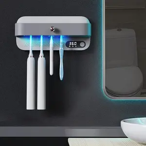 UV Toothbrush Sanitizer Dryer Heating and Fan Drying Function UVC-LED Tooth Brush Cleaner Sterilizer Holder Wall Mounted Suitable for Oral-B and Other Toothbrushes