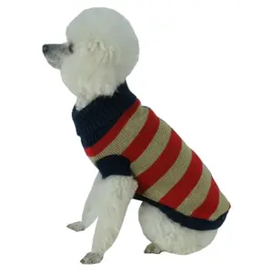 212 MAIN Pet Life Patriot Independence Star Heavy Knit Turtle Neck Dog Sweater, Small Dog Clothing