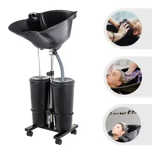 Portable Shampoo Basin With 2 Water Buckets, Adjustable Height 3.44-4.59ft Wheeled Hair Washing Station For Salon, Elderly & Home Care