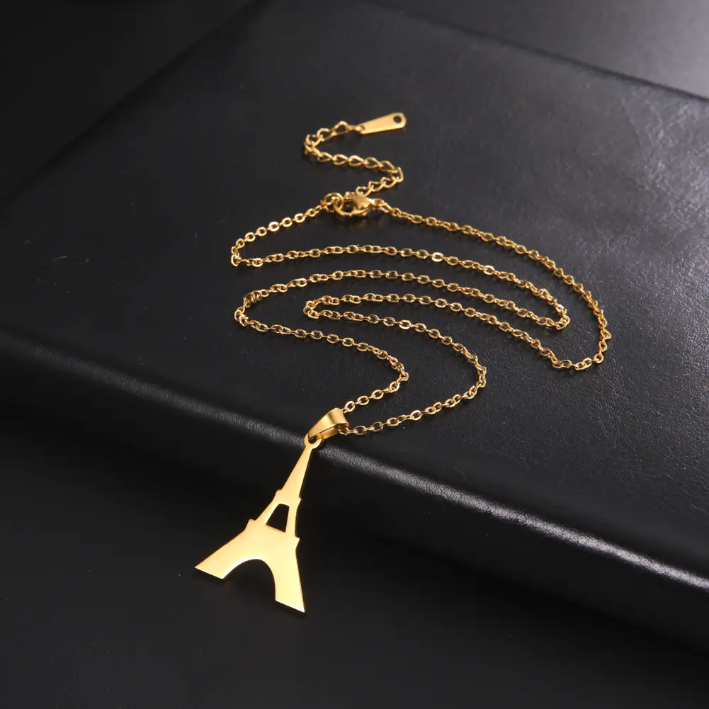 Cazador New France Paris Eiffel Tower Gold Color Pendant Necklaces for Women Stainless Steel Chain on the Neck Jewelry Wholesale