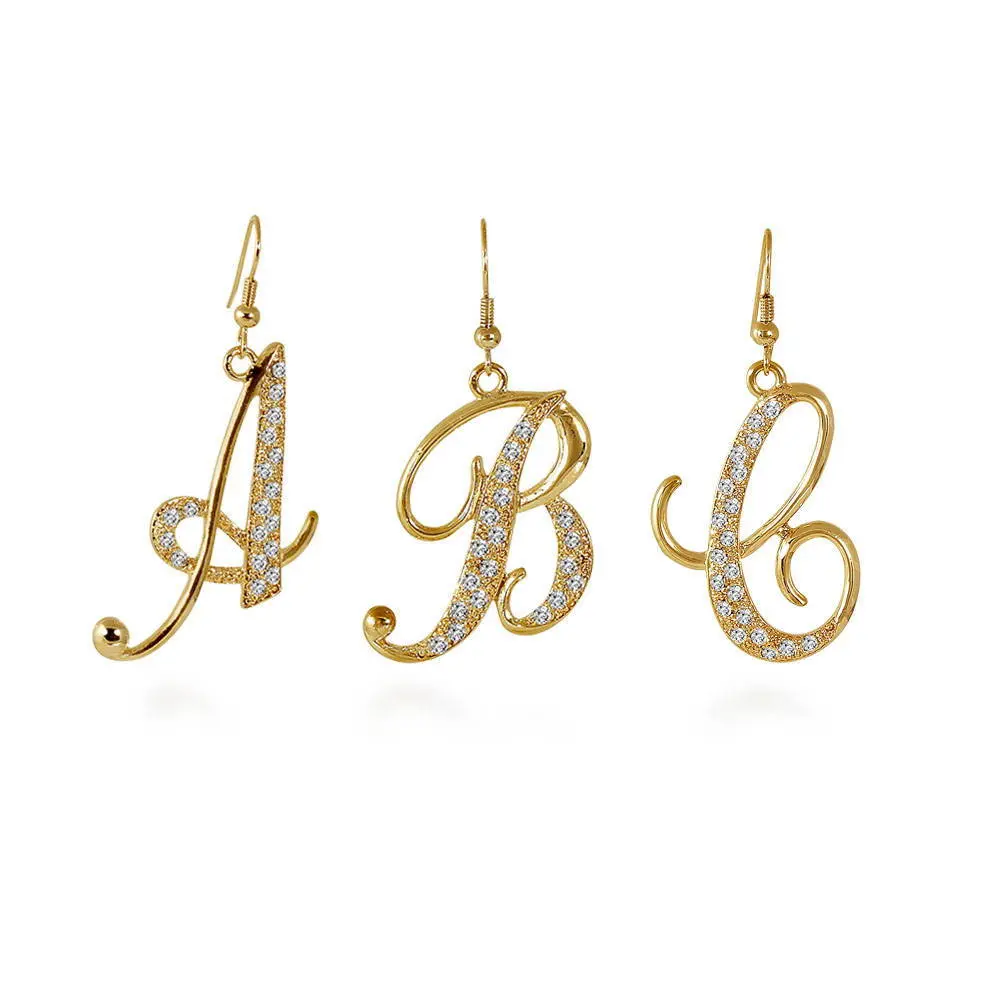 BERRICLE Gold Tone Initial Letter Statement Chunky Fish Hook Drop Dangle Earrings for Women