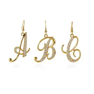 Initial Letter Fish Hook Earrings Gold-Tone