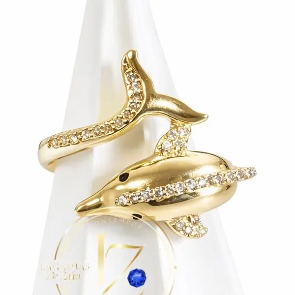 Dolphin Ring for Everyday Wear - Gold Color with Sparkling Gems - Perfect for Daily Style and Comfort