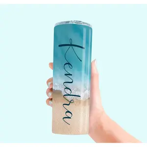 Personalized Beach Vacation Skinny Tumbler, 20oz Insulated Stainless Steel Cup with Lid and Straw, Portable Travel Drink Mug Ideal for Family Trip Gathering Bachelorette Celebration and Girls Trip Summer Gift