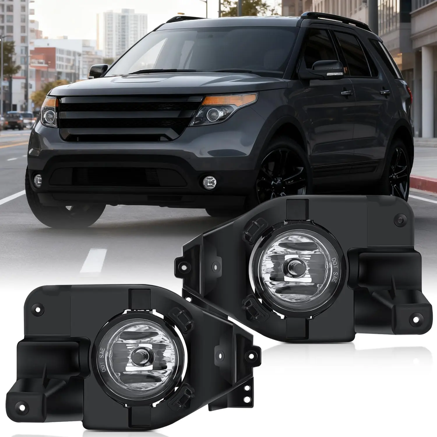 Nilight Fog Lights Assembly Compatible with 2013 2014 2015 Ford Explorer w/H11 12V 55W Bulbs Clear Lens Driver and Passenger Side Truck Car Accessories