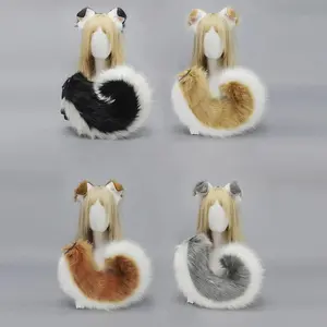 Dog Ear Tail Set Cosplay Accessories Costume synthetic Plush Realistic Animal Ears Tail for Anime Party Cute Pet Role Play