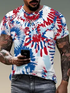 High Qualityhigh QualityMen's Tie-dye 3D Printed Short-sleeve T-shirt with Creative Geometric Abstract Street Style, Fashionable Three-dimensional Art Pattern, Simple High-quality Design, Suitable for Plus-size Individuals, Ideal FLeisure and Fashion