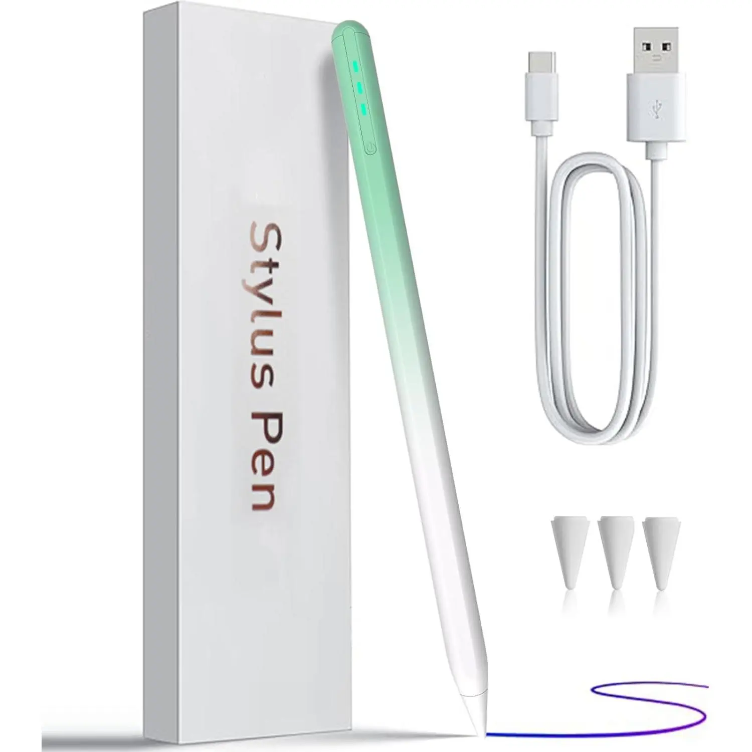 iPad  Pencil 9th&10th Generation, Stylus Pen for, Palm Rejection, Tilt Sensitivity, Compatible with iPad 6/7/8/9/10, iPad Pro 11/12.9/13in, 3/4/5/6, Mini 5/6th (White Green)