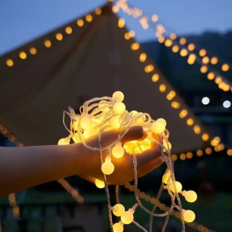 Outdoor Waterproof LED String Lights PVC Material Power Saving Long Runtime For Christmas Camping Canopy Tent Atmosphere Decor