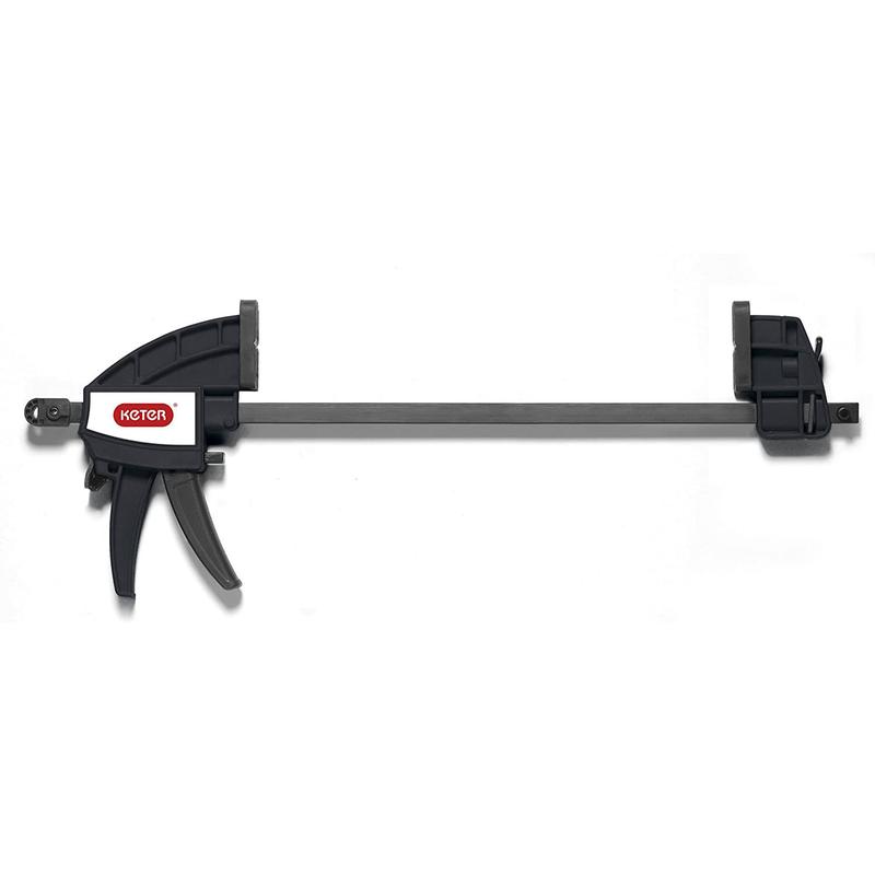 Keter Heavy Duty Portable Folding Table Tool Storage Stand Workbench Sawhorse with 12" Clamps for DIY Projects Home Improvement Weather Resistant Polypropylene Aluminum