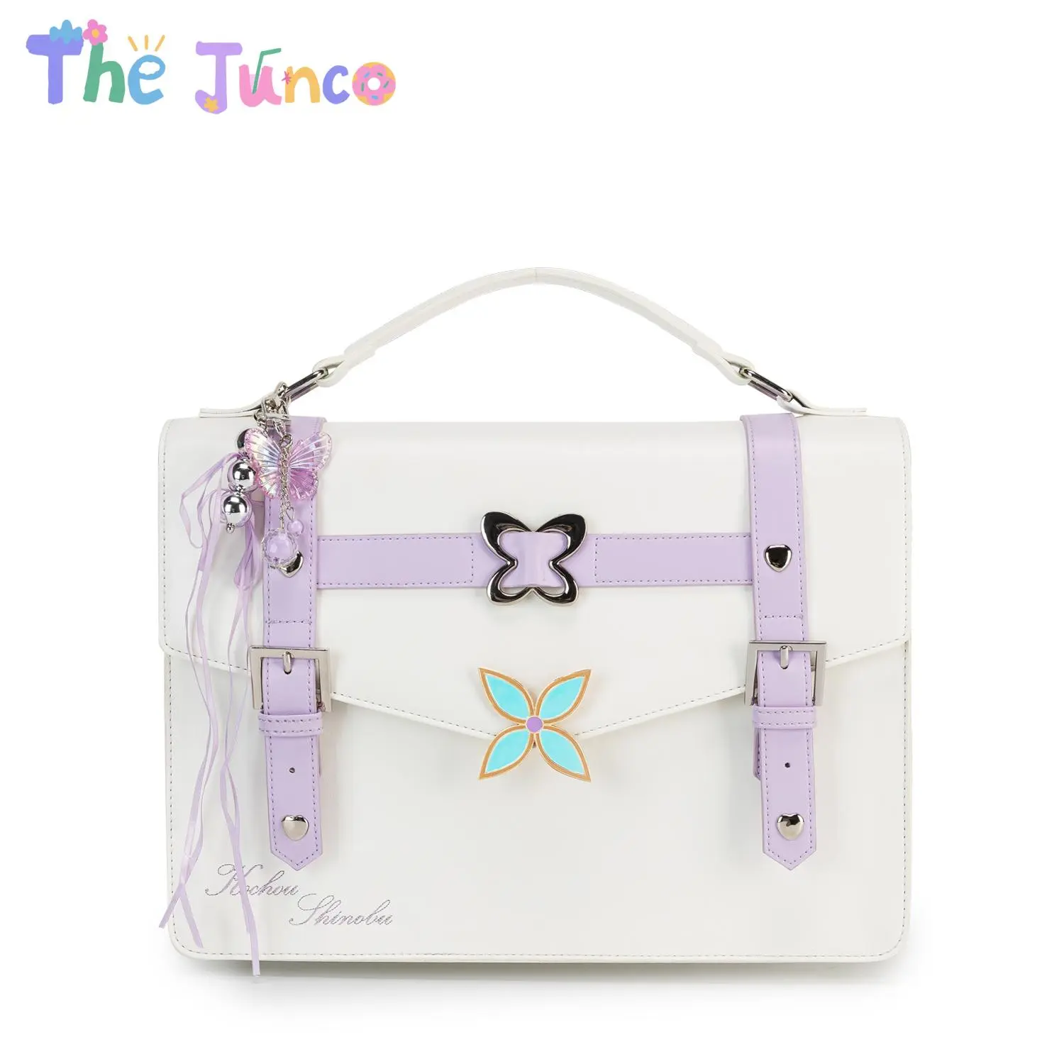 The Junco Demon Slayer Kochou Shinobu "Butterfly Feather Box" 3-Way Ita Bag - Preppy Academy Style Women's Crossbody Bag with Butterfly Charm & Merch Display Window for Fans, School Use, Quilted Crossbody Bag, Ita Bag Decorating