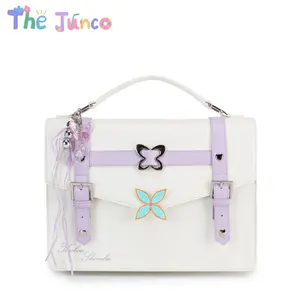 The Junco Demon Slayer: Kochou Shinobu "Butterfly Feather Box" 3-Way Ita Bag | Preppy Academy Style Crossbody Satchel | Butterfly Charm Clear Window Merch Display Bag for Fans & School