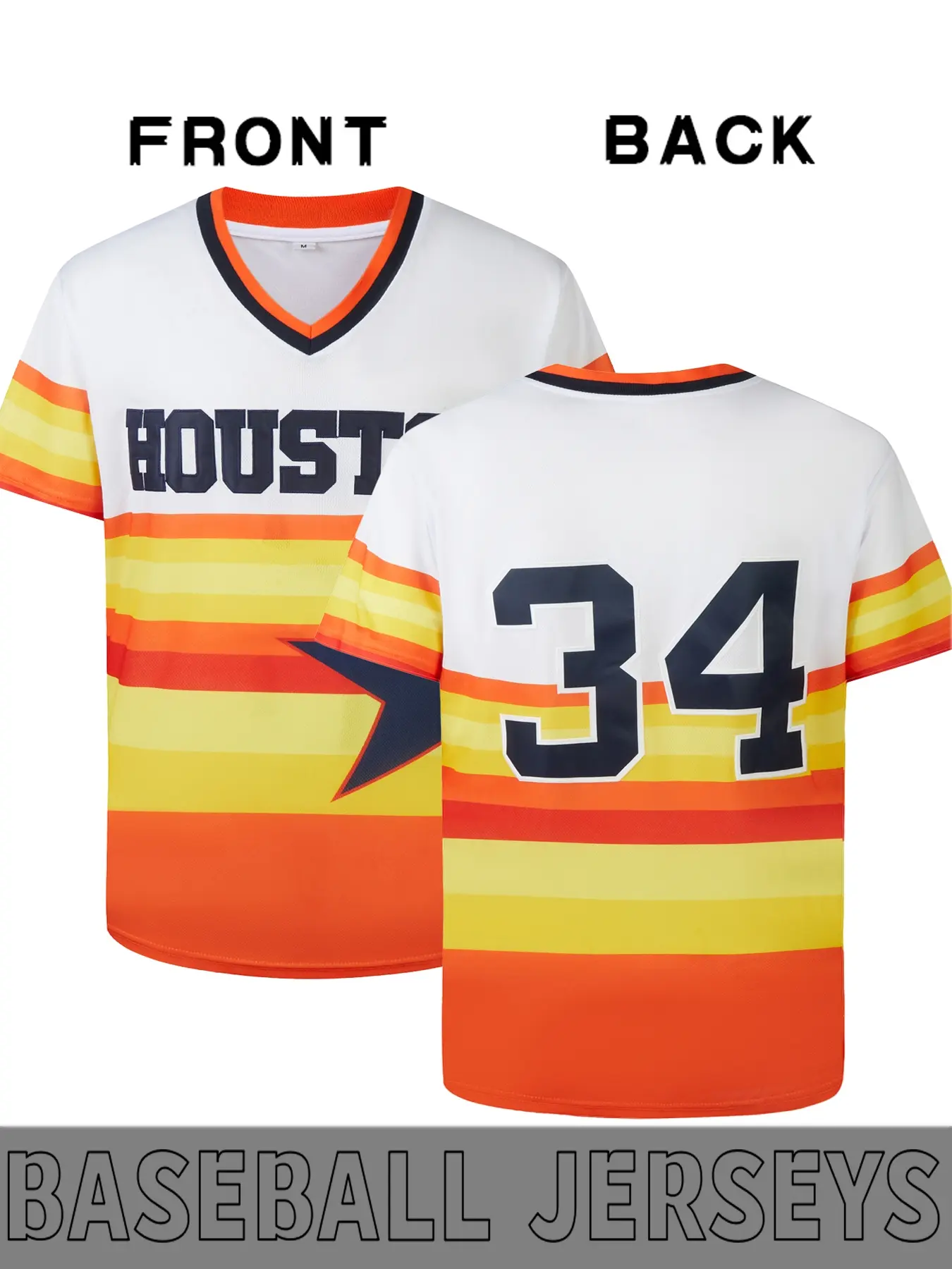Men's Astronaut #27 #34 Retro Baseball Shirt, Houston Embroidered Throwback Jersey Rainbow Stripe, Elastic Fabric, Casual Sports T-shirt, Sports Clothing, V-neck Short Sleeve Sportswear Suitable for Training, Daily Leisure, Unisex