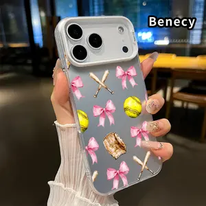 Phone Case for iPhone 17 16 15 14 Pro Max 13 12 11 XR XS Plus Air E Softball Bow Tie Pattern Matte Shockproof Anti-Scratch Stylish Smartphone Cover Cellphone Protective
