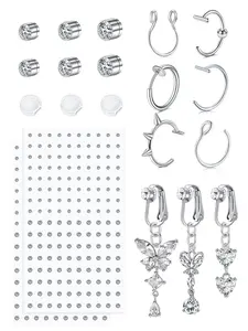 Fake Body Piercings Lip Ring, Side Labret Jewelry, Nose Ring, Nose Hoop, Septum Ring, Belly Button Ring, Navel Piercing Jewelry, Eyebrow Piercing, Lip Nose Stud, Self-Adhesive Face Sticker, Punk Y2k Halloween Makeup For Women, Non-Piercing Body Jewelry