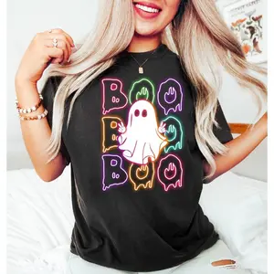 Halloween Boo Neon T-Shirt, Neon Halloween Ghost Shirt, Halloween Ghost Neon Shirt, Halloween Party Shirt, Boo T-Shirt, Ghost Boo Girls Tee