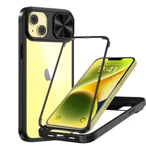 For iPhone 14/13/iPhone 16e Case Black with Camera Cover, Rugged CASE Camera Cover Slide, Portable & Heavy Duty & Shockproof Phone Protection Military Grade Phone Case-6.1inch