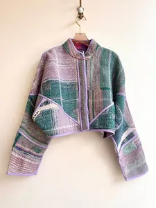 Reversible Kaira Quilted Cropped Jacket in Colors Emerald, Rose Petal, Cream, Lilac & Rosewood, Soft Teal, Stone Blue