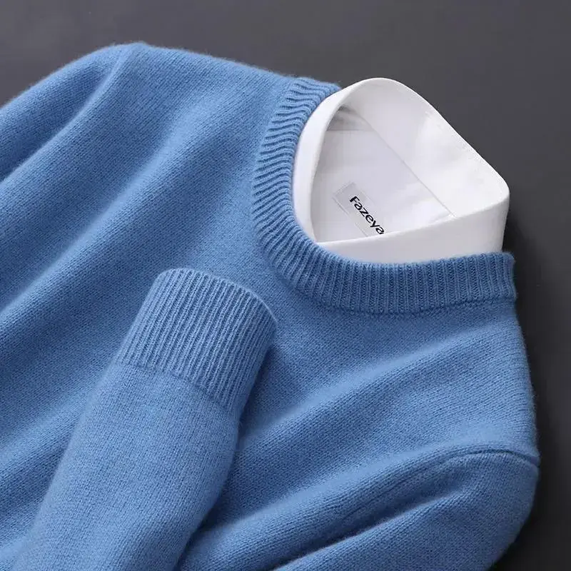 Cashmere Sweater O-neck Pullovers Men's Loose Oversized M-5XL Knitted Bottom Shirt Autumn Winter New Korean Casual Men's Top Long Sleeve Crewneck